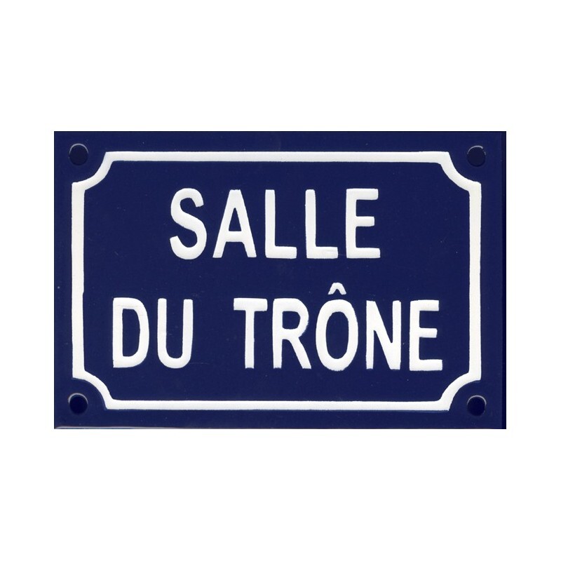 Plaque de rue émaillée SALLE DU TRÔNE bleue 20x15cm pour déco de WC humour