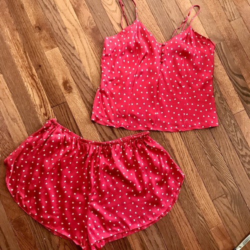 VTG 90s Venchelle XL Extra Large Women's Pure Silk Red Shortie Pajama Lingerie - Picture 7 of 10