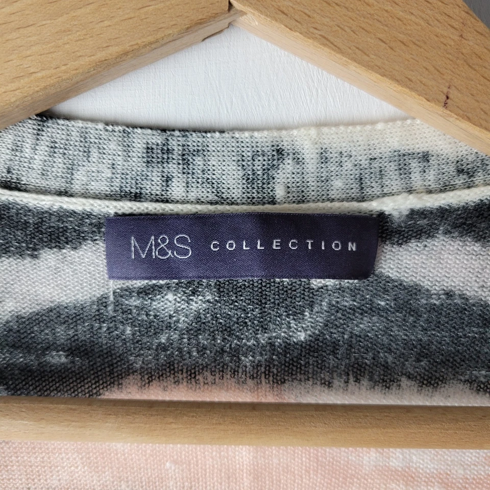 M&S Women Size L Black Ivory Pink Stripe Long Line Open Cardigan Casual Smart - Image 3 of 4