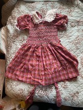 VTG Smocked Girls Dress 12-18 mths Plaid Peter Pan Collar Short Sleeve 60's