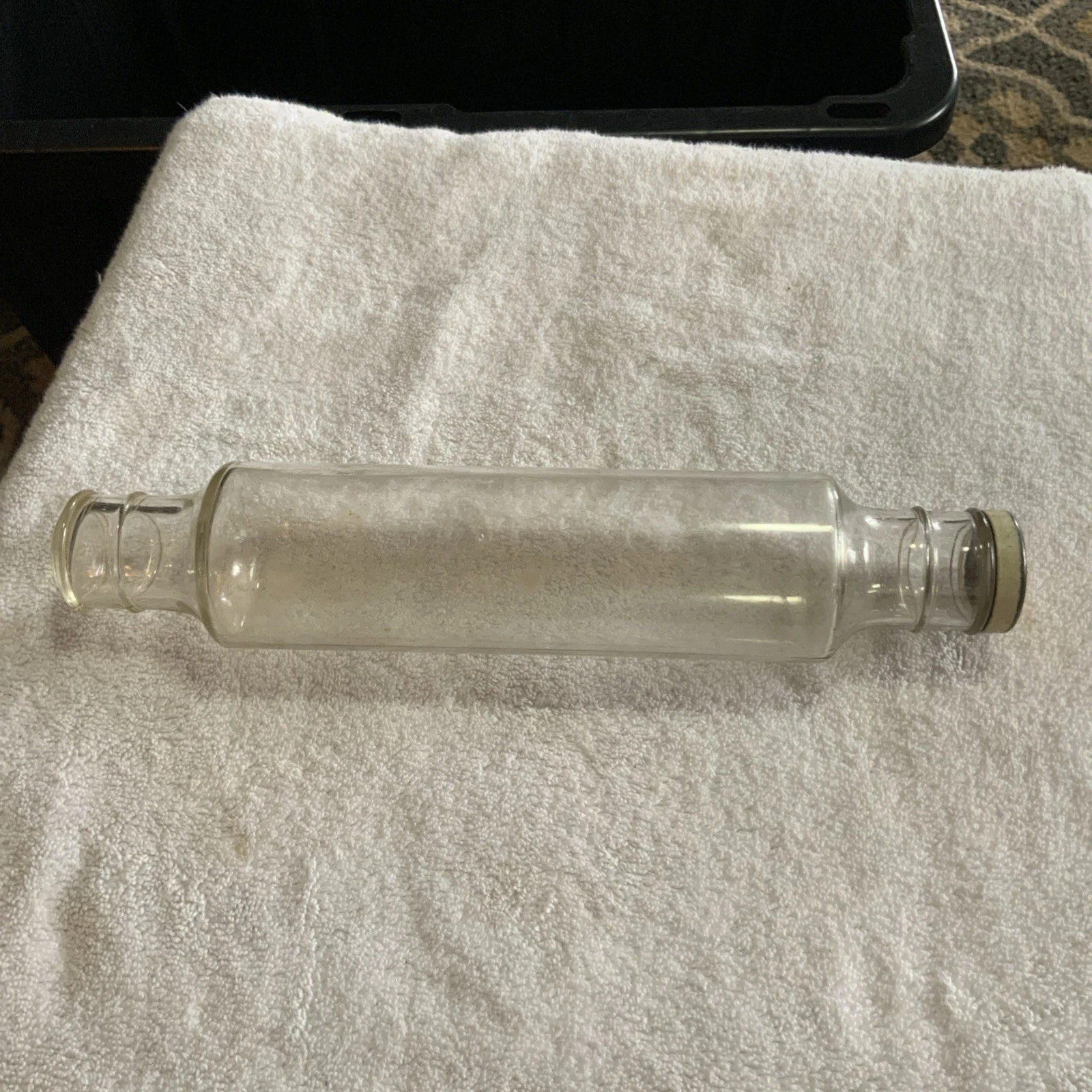Antique 14" Clear Glass Rolling Pin with Metal End Cap