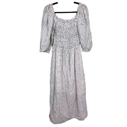 Free People Just Female White Black Polka Dot Smocked Maxi Dress Large