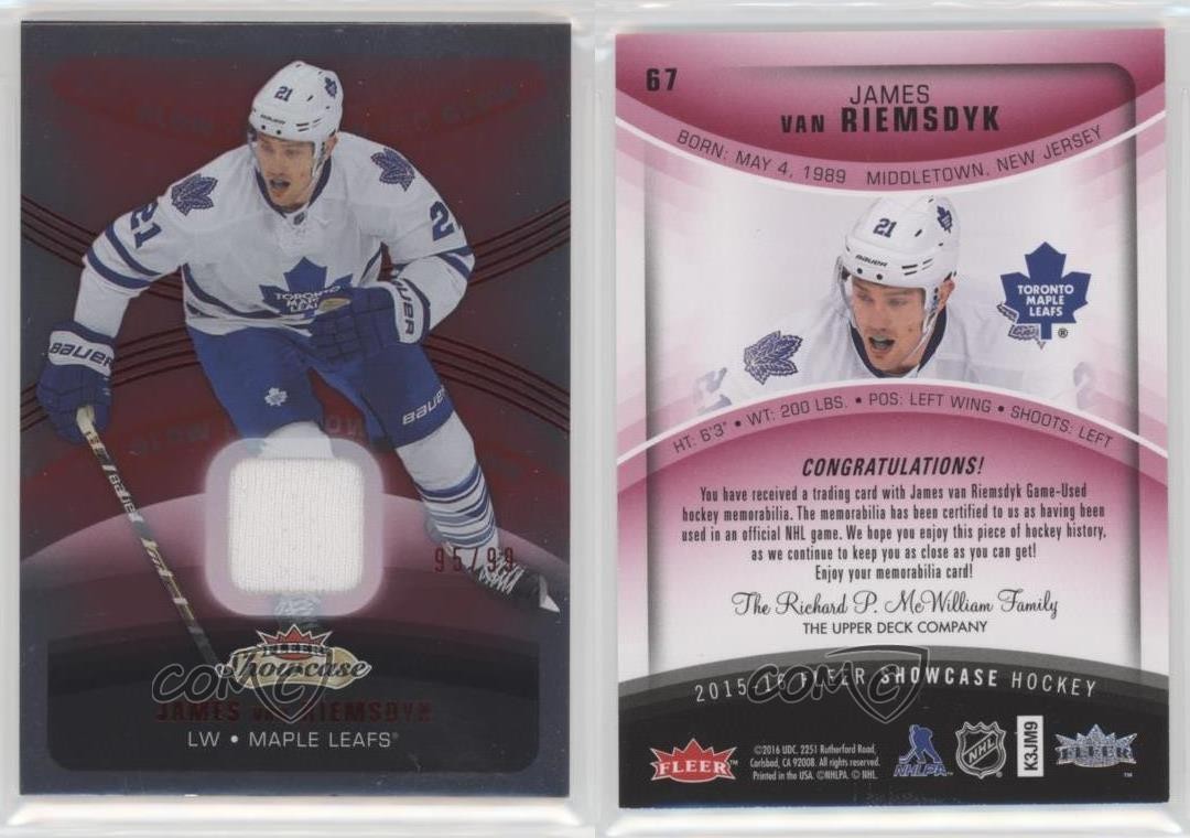 2015 Upper Deck Fleer Showcase Materials Red Glow 95/99 James van Riemsdyk 3ob thumbnail 3