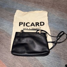 Borsa a tracolla vintage Picard Med in pelle nera made in Germany con parapolvere