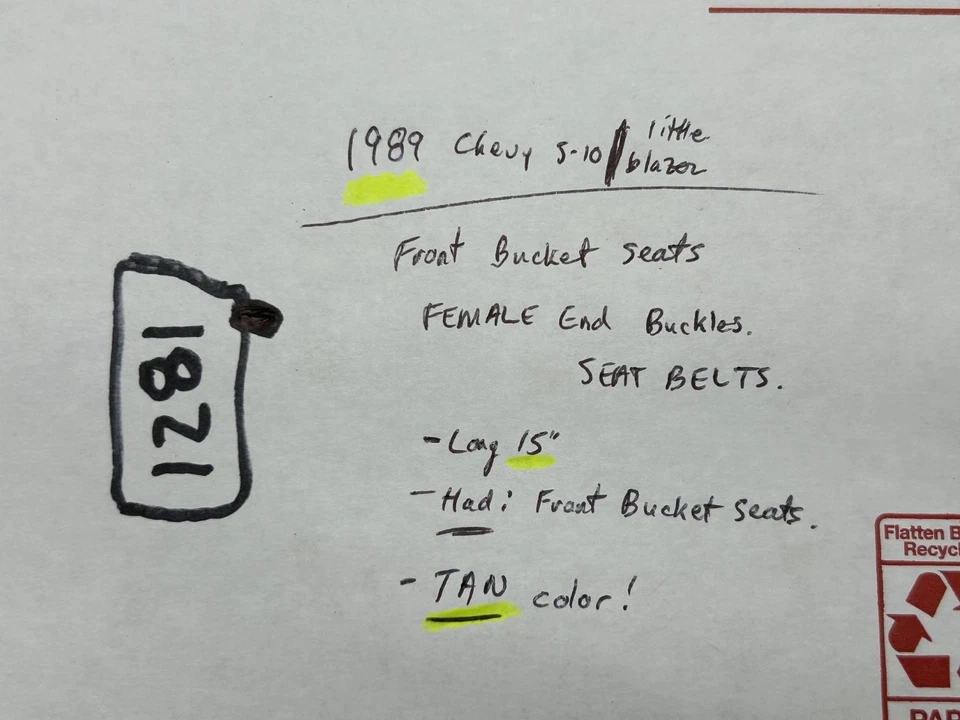 82-94 Chevy S-10 Blazer S15 cubo delantero conductor pasajero cinturón de seguridad hebilla bronceado Foto 2 de 4