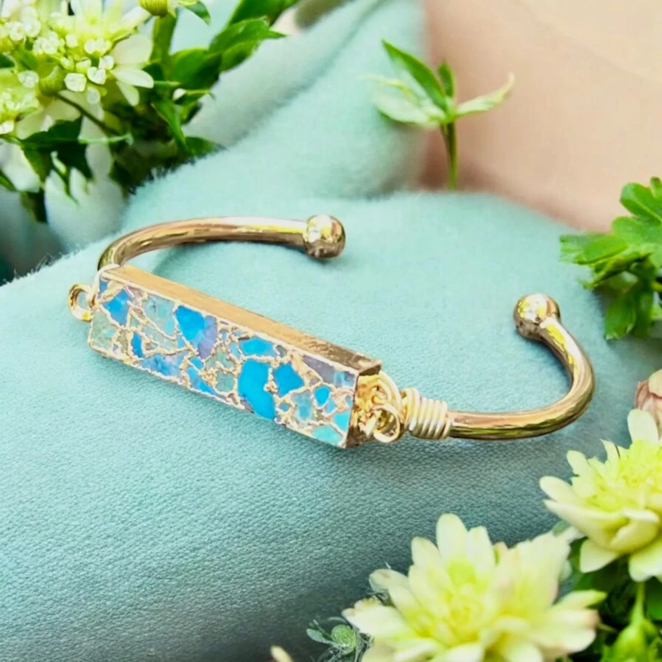 Turquoise Bar Cuff Bangle | Handmade Crystal Bracelet | Crystal Shop UK - Image 4 of 4