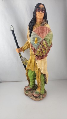 17.5'' TALL RESIN  NATIVE AMERICAN INDIAN WARRIOR CHIEF SPEAR SHIELD 
