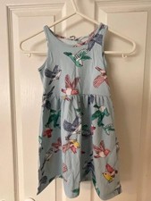 H&M Blue And Multicoloured Bird Print Short Sleeved Dress 4 - 6 Years