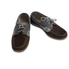 Sperry Top-Sider Boat Shoes Brown Leather Gray Canvas Coastal Preppy 7