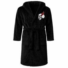 Bademantel mit Kapuze Rock Metal Patch Totenkopf Herren schwarz S - XXXL