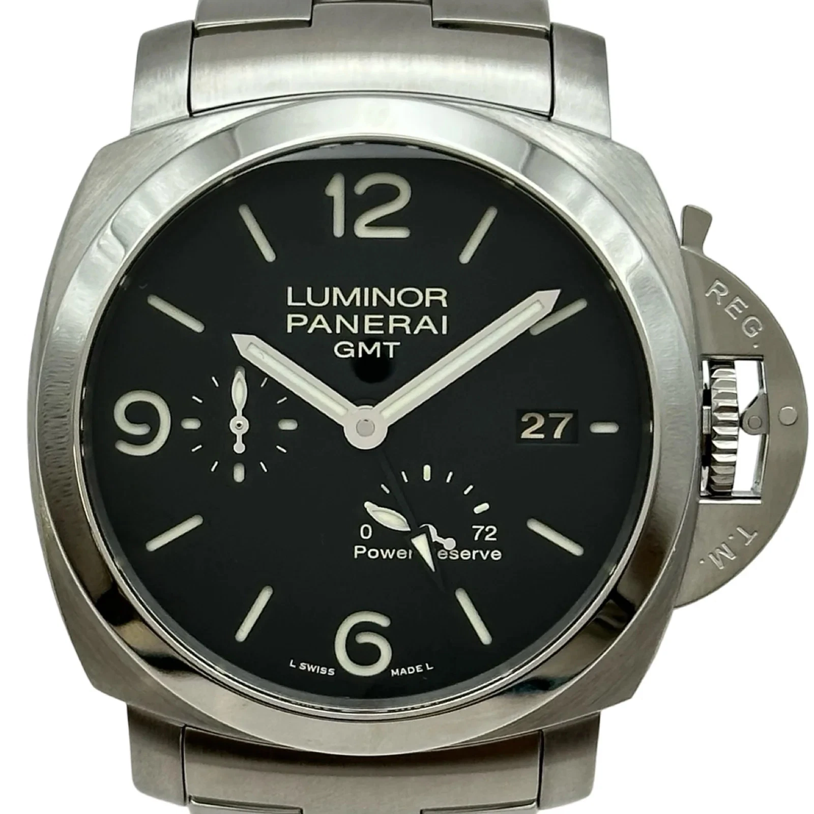 Panerai — PANERAI Luminor 1950 3 GMT PAM00347 44mm SS Black Dial Automatic Watch #OKW1928