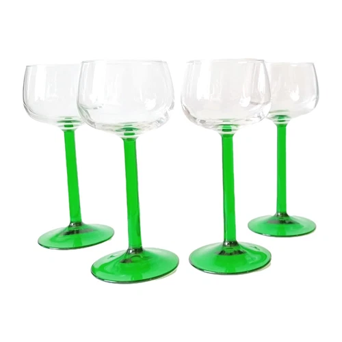 4 Vintage LUMINARC Emerald GREEN STEM WINE GLASSES Made in FRANCE 6.5" Tall