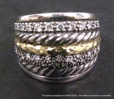 DAVID YURMAN DOME RING Sterling Silver, 18k Gold Diamonds SZ 7