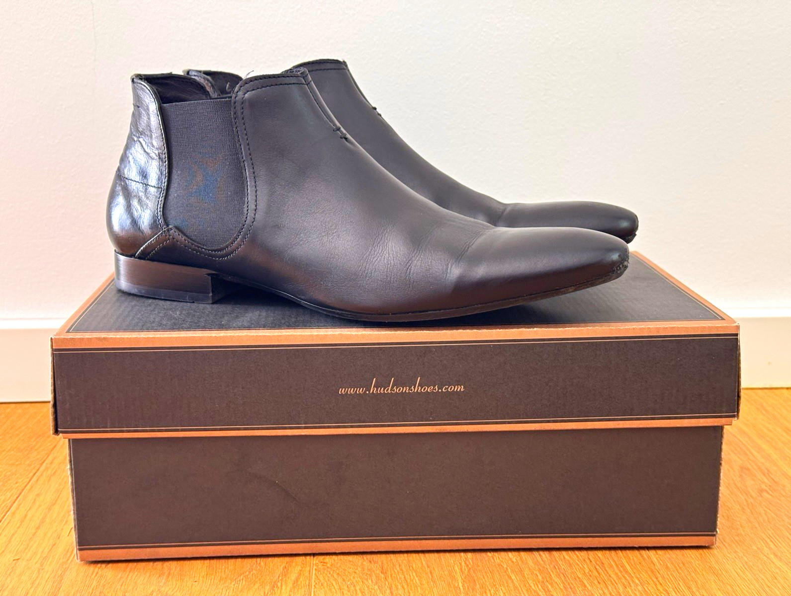 Hudson Moran Chelsea Boots Herren Leder Schwarz EU 42 Slip-On Elastikeinsätze