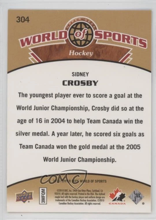 2010 Upper Deck World of Sports Sidney Crosby #304 - Image 2 of 2