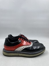 Prada Color Block Black Red Leather Brogue Dress Shoes M 8