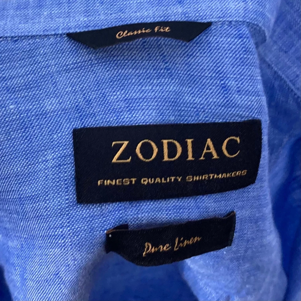 Camisa ZODIAC 15” M Positano Azul Sólido Calce Clásico Semi Formal Francesa nueva sin etiquetas Foto 2 de 4