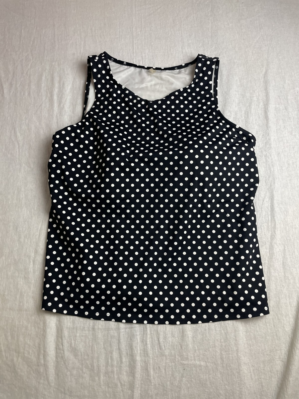 Lands End Black White Womens 22W Plus Polka Dots Retro Padded Swim Tankini Top