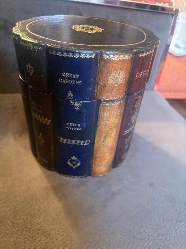 Vintage Leather Maitland Smith Circular Box Famous Classic Books Library Design