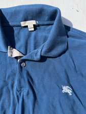 Men's Burberry Brit Shirt Polo Blue Solid L Prep Heritage Long Sleeve Rugby City