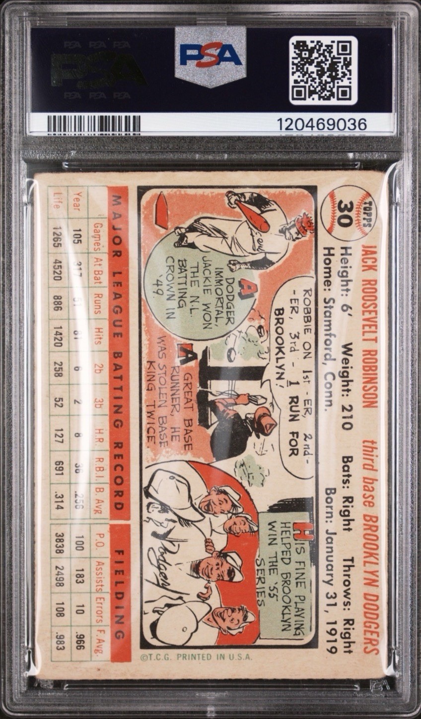 1956 Topps Jackie Robinson #30 White Back PSA 2 Dodgers (Beautiful Color!) view 2