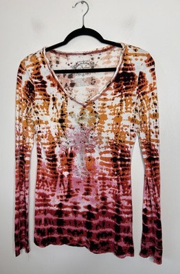 V Cristina Womens Colorful Tunic Y2K Design Beaded Long Sleeve Size Medium