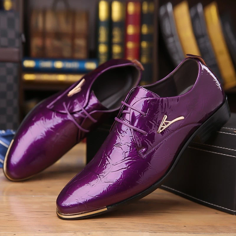 Men's Purple Patent Lace - Up Formal Dress Shoes with Metal Accent - Image 2 of 4