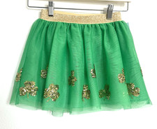 St Patrick's Crinoline Tutu Skirt -Girls Small 6/7- Sparkly Gold Sequin Shamrock