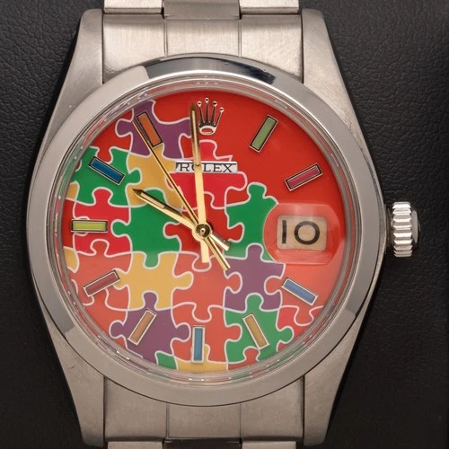 Rolex Oysterdate Precision 6694 Smooth Bezel Watch 34mm Puzzle Dial