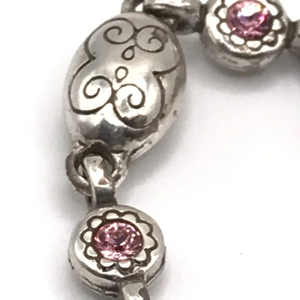 Pulsera Brighton Link Mini Corazón Dije Cristales Rosa Amor Placa Plata 8" Foto 4 de 4