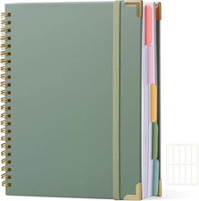 A5 Notebook with 5 Subject Dividers, Thick Spiral Notebook Journal, Hardcover Co