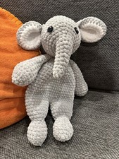Handmade Crochet Elephant Baby Toddler Comforter / Blanket - Grey Soft Chenille