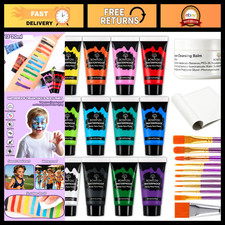 12 Color Waterproof Face Paint Set - Smudge Proof Cream Makeup for Halloween, Co