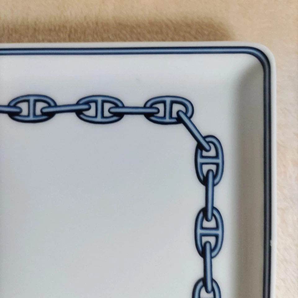 Plato Bandeja Porcelana Azul HERMES CHAINE D'ANCRE 16 x 12 cm Foto 4 de 4