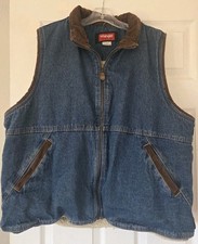 Wrangler Hero Mens Blue Denim Sherpa Lined Vest Corduroy Trim 2XL
