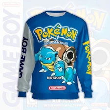 Pokemon Blue Version Retro Nintendo Game Boy  Cover Video Game Fuzzy Sweatshirt