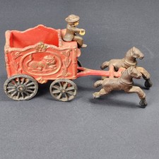 Antique Red Cast Iron Horse Drawn Circus Wagon with Driver