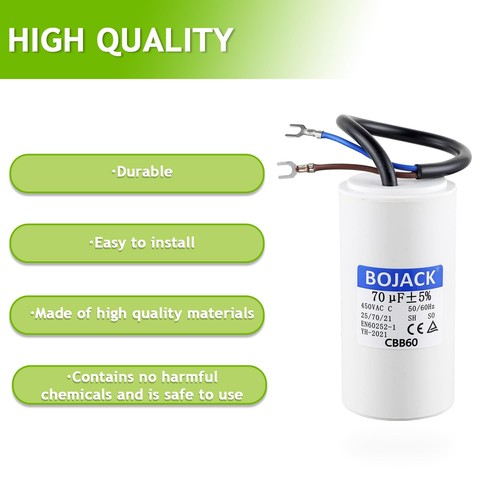 70 uF 450V AC 70 MFD CBB60 Draht Blei Zylinder Motor Run SH Kondensator - Bild 7 von 7