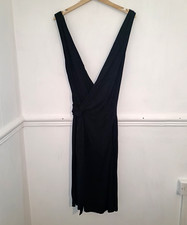 Mango Womens Dress Size UK 10 12 Deep V Plunge Faux Wrap Midi Minimalist LBD