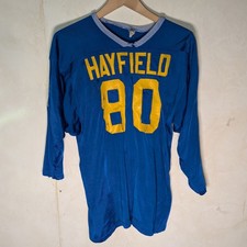Vtg 1960s durene hayfield MN football jersey blue #80 fabric large 3/4 sleeve