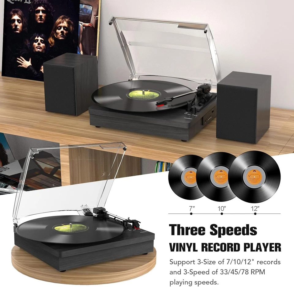 Vinyl Record Player with Two Stereo Speakers, Bluetooth Playback Turntable with  - Image 4 of 4
