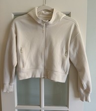 Old Navy Active Girls L 10-12 Solid Cream Beige Cropped Full Zip Hoodie EUC