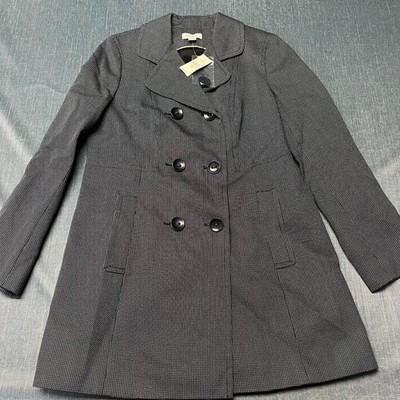 Ann Taylor Loft Women's Peacoat Size M Black White Dot Double Breasted Classic