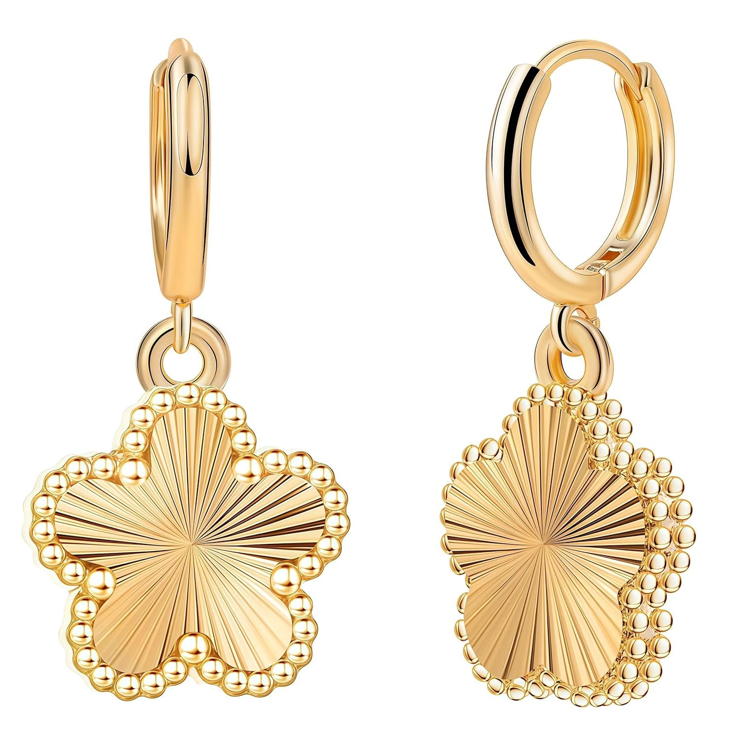 Clover Earrings for Women - 14K Gold Plated Four Leaf Hypoallergenic Stainless S