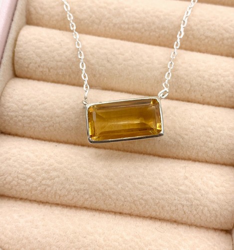 Natural Citrine Rectangle Dainty pendant 925 Sterling Silver Pendant For Her - Picture 8 of 10