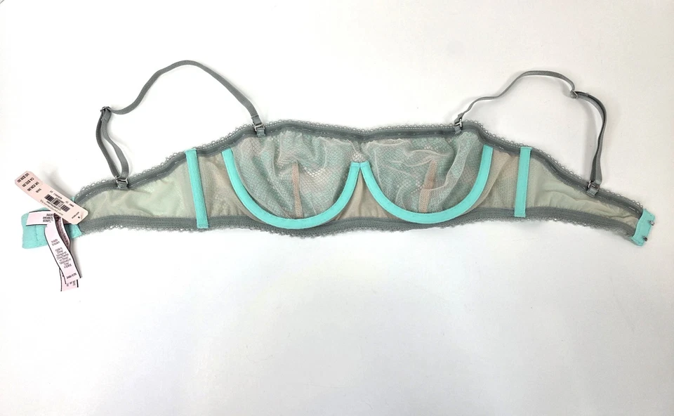 Victorias Secret Sheer Lace Mesh Bralette Bra Green New Underwire 34B multi wear - Image 3 of 4