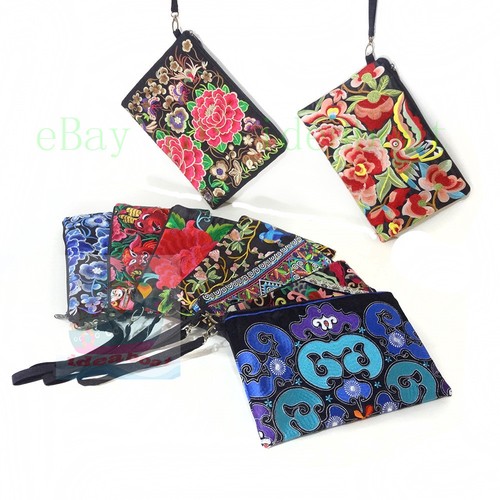 China multi-color Blossoming Hmong Embroidery Lady Clutch Handbag Wristlet Purse - Picture 6 of 61