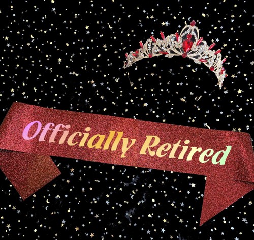 Retirement Party Decorations Red Tiara and Sash Party Gift Officially Retired... - Picture 2 of 4