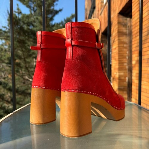 New Swedish Hasbeens Sophisticated Jodhpur Sophia Heeled Clog Boot in Red Sz 10 - Picture 9 of 11
