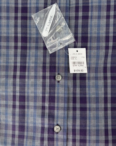 Jos A Bank Reserve Slim Fit XL Gray Purple & Blue Plaid Egyptian Cotton NWT - Picture 9 of 9